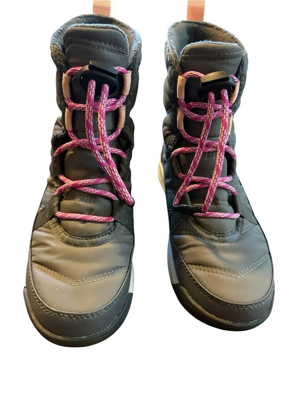 Sorel Grey Youths Snow Boots with Pink Laces